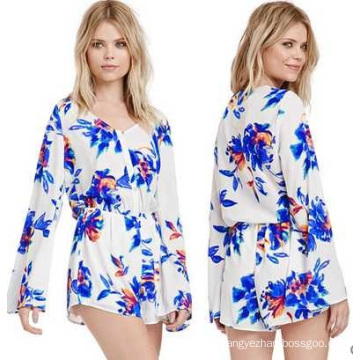 OEM Long Sleeve Playsuit Sexy Women Romper and Ladies 100% Chiffon Jumpsuite